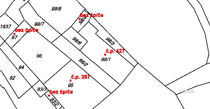 Lednice 427 na parcele st. 98/1 v KÚ Lednice na Moravě, Katastrální mapa