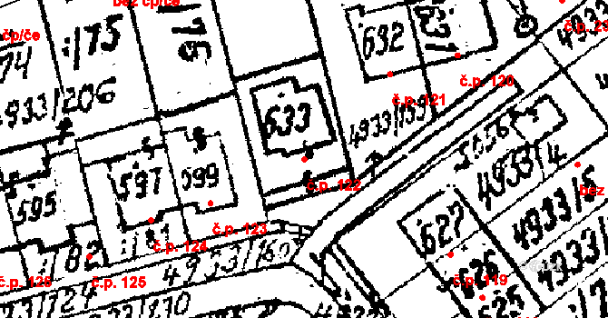 Pasohlávky 122 na parcele st. 633 v KÚ Pasohlávky, Katastrální mapa