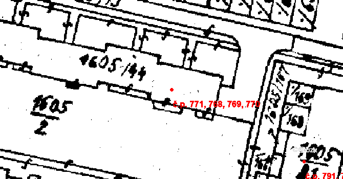 Kostelec na Hané 768,769,770,771 na parcele st. 1605/44 v KÚ Kostelec na Hané, Katastrální mapa