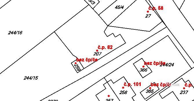Suchdol 82 na parcele st. 207 v KÚ Suchdol u Konice, Katastrální mapa