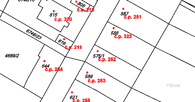 Hrádek 252 na parcele st. 575/1 v KÚ Hrádek u Znojma, Katastrální mapa