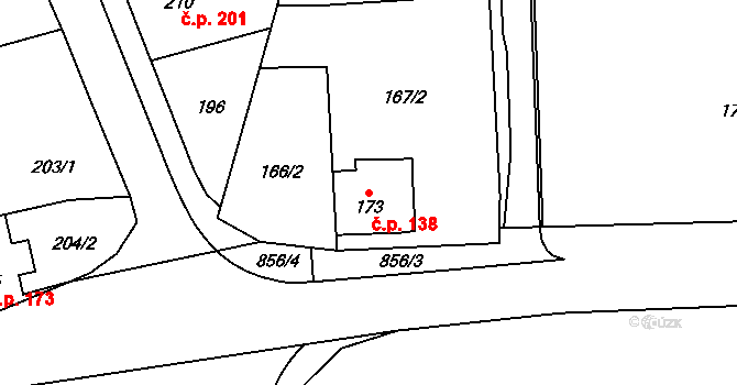 Mokřiny 138, Aš na parcele st. 173 v KÚ Mokřiny, Katastrální mapa