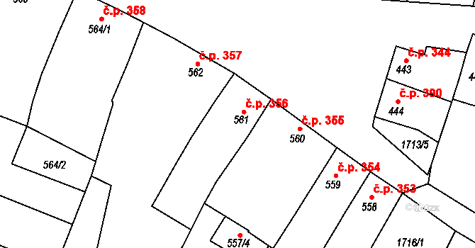 Sadská 356 na parcele st. 561 v KÚ Sadská, Katastrální mapa