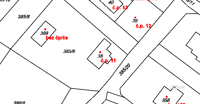 Řež 11, Husinec na parcele st. 38 v KÚ Husinec u Řeže, Katastrální mapa