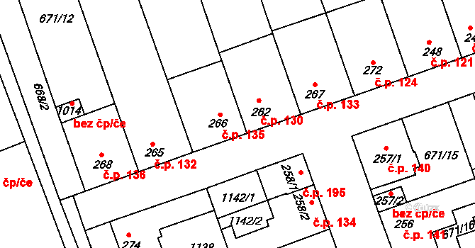 Olšany 130, Brandýsek na parcele st. 262 v KÚ Brandýsek, Katastrální mapa