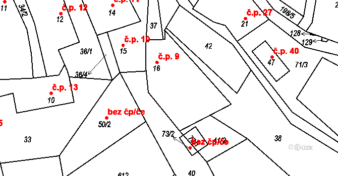 Hubenov 9, Borotice na parcele st. 16 v KÚ Hubenov u Borotic, Katastrální mapa