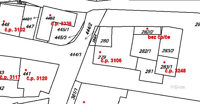 Boršov 3106, Kyjov na parcele st. 279 v KÚ Boršov u Kyjova, Katastrální mapa
