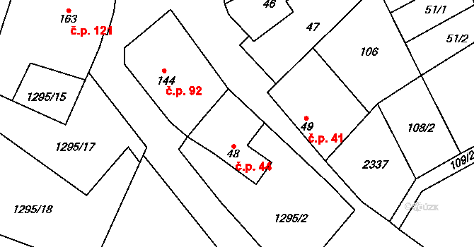 Nechvalín 44 na parcele st. 48 v KÚ Nechvalín, Katastrální mapa