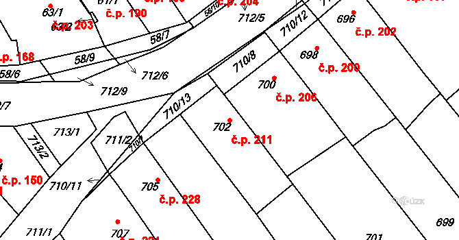 Zarazice 211, Veselí nad Moravou na parcele st. 702 v KÚ Zarazice, Katastrální mapa