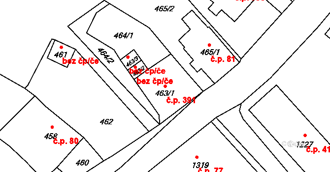 Vrbno pod Pradědem 391 na parcele st. 463/1 v KÚ Vrbno pod Pradědem, Katastrální mapa