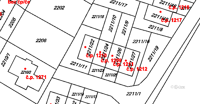 Rýmařov 1209 na parcele st. 2211/24 v KÚ Rýmařov, Katastrální mapa