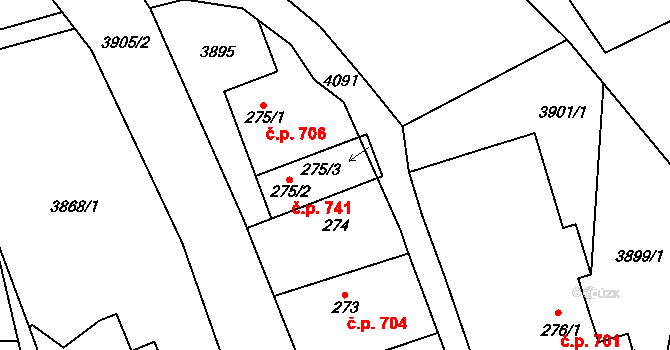 Měrkovice 741, Kozlovice na parcele st. 275/2 v KÚ Měrkovice, Katastrální mapa
