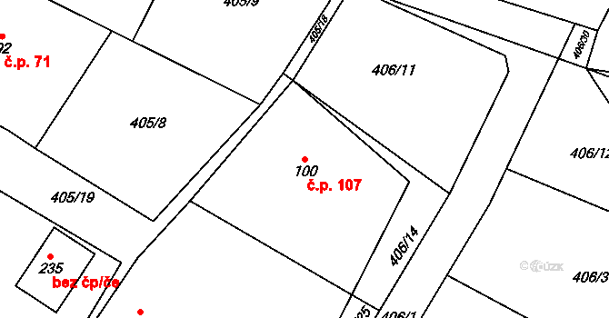 Kondrac 107 na parcele st. 100 v KÚ Kondrac, Katastrální mapa
