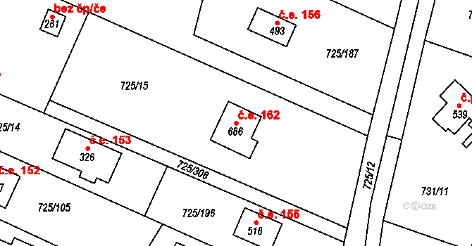 Mukařov 162 na parcele st. 686 v KÚ Mukařov u Říčan, Katastrální mapa