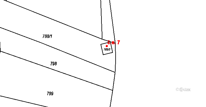 Kačlehy 7 na parcele st. 788/2 v KÚ Kačlehy, Katastrální mapa