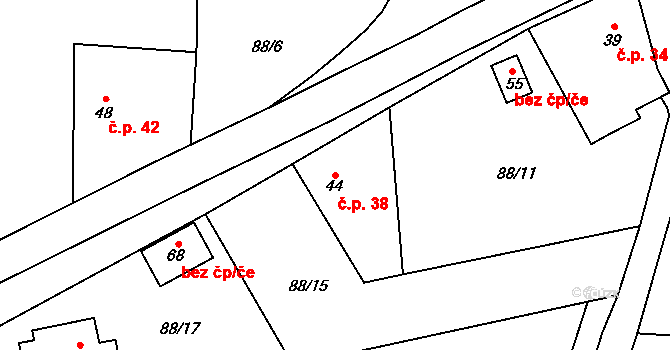 Jeřmaň 38, Bouzov na parcele st. 44 v KÚ Jeřmaň, Katastrální mapa