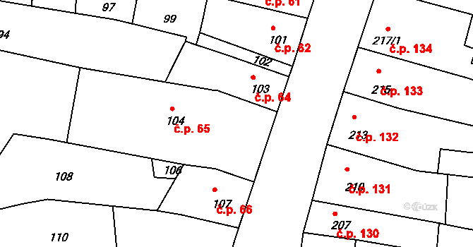 Mimoň III 65, Mimoň na parcele st. 104 v KÚ Mimoň, Katastrální mapa