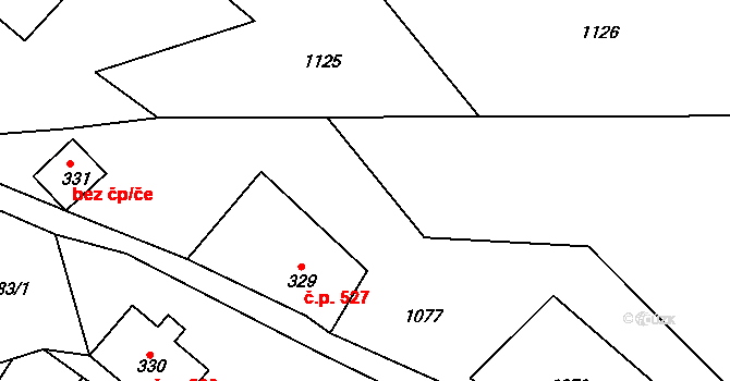 Blansko 527, Jablonec nad Jizerou na parcele st. 329 v KÚ Jablonec nad Jizerou, Katastrální mapa