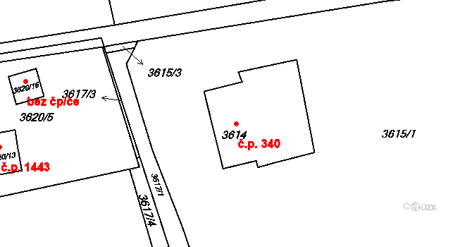 Dolní Lutyně 340 na parcele st. 3614 v KÚ Dolní Lutyně, Katastrální mapa
