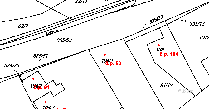 Kluk 50, Poděbrady na parcele st. 104/1 v KÚ Kluk, Katastrální mapa