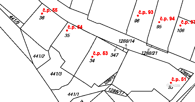Střelské Hoštice 53 na parcele st. 34 v KÚ Střelské Hoštice, Katastrální mapa