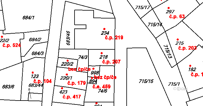 Bohosudov 207, Krupka na parcele st. 218 v KÚ Bohosudov, Katastrální mapa