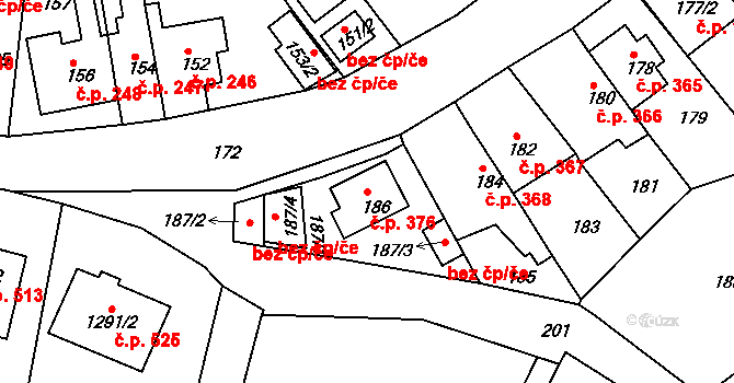 Proboštov 376 na parcele st. 186 v KÚ Proboštov u Teplic, Katastrální mapa