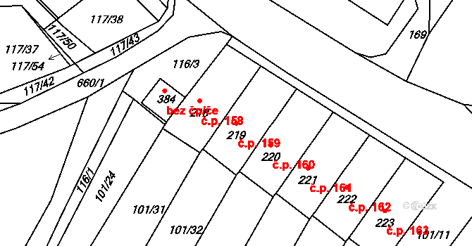 Cerekvice nad Loučnou 159 na parcele st. 219 v KÚ Cerekvice nad Loučnou, Katastrální mapa