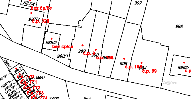Pudlov 158, Bohumín na parcele st. 990 v KÚ Pudlov, Katastrální mapa
