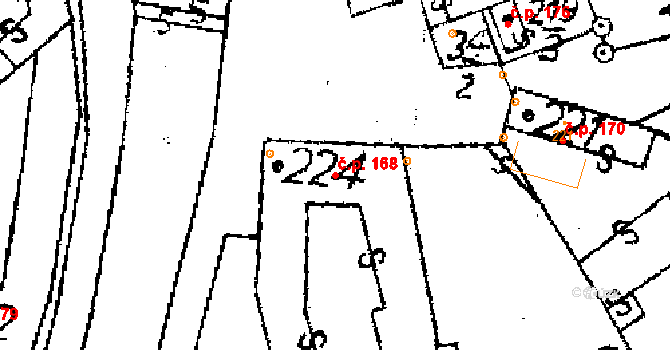 Jaroměřice 168 na parcele st. 224 v KÚ Jaroměřice, Katastrální mapa