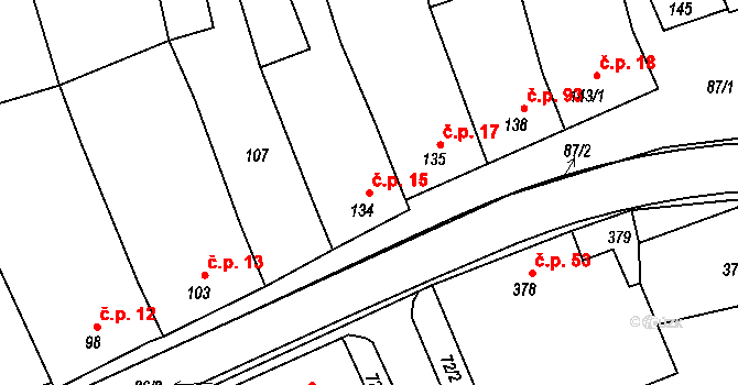 Lipůvka 15 na parcele st. 134 v KÚ Lipůvka, Katastrální mapa