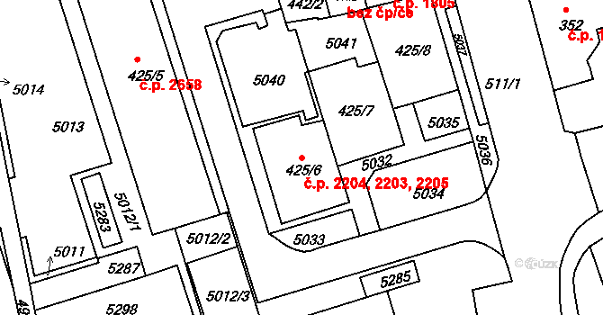 Královo Pole 2203,2204,2205, Brno na parcele st. 425/6 v KÚ Královo Pole, Katastrální mapa