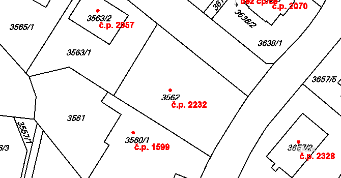 Teplice 2232 na parcele st. 3562 v KÚ Teplice, Katastrální mapa