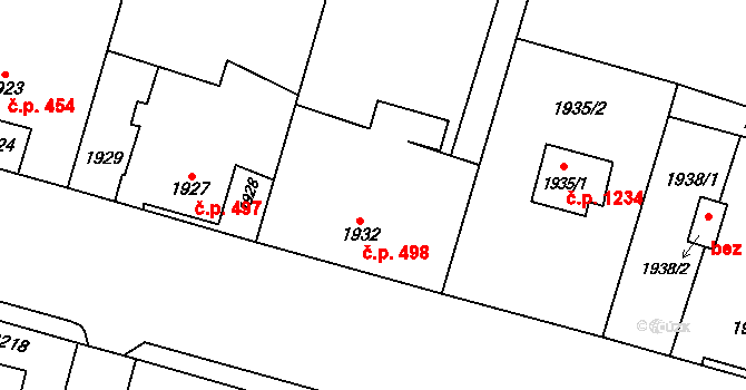 Šenov 498 na parcele st. 1932 v KÚ Šenov u Ostravy, Katastrální mapa