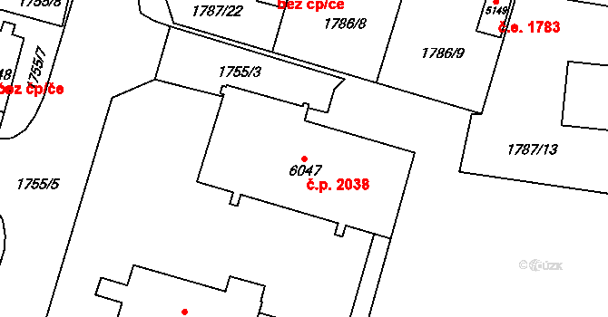 Cheb 2038 na parcele st. 6047 v KÚ Cheb, Katastrální mapa