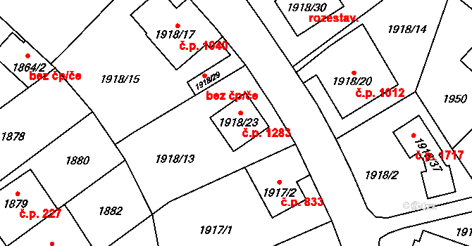 Radotín 1283, Praha na parcele st. 1918/23 v KÚ Radotín, Katastrální mapa