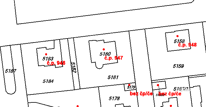 Záběhlice 947, Praha na parcele st. 5180 v KÚ Záběhlice, Katastrální mapa
