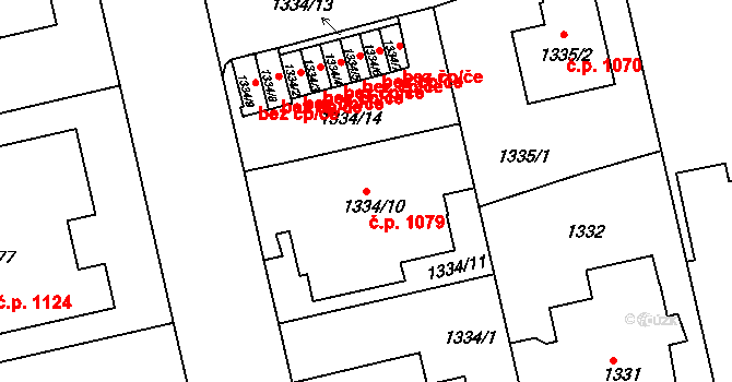 Bubeneč 1079, Praha na parcele st. 1334/10 v KÚ Bubeneč, Katastrální mapa