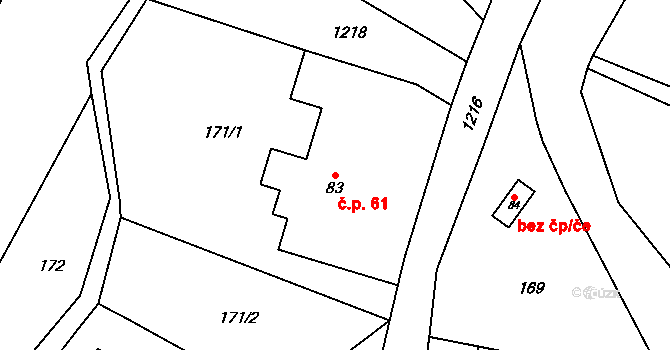 Čistá v Krkonoších 61, Černý Důl na parcele st. 83 v KÚ Čistá v Krkonoších, Katastrální mapa