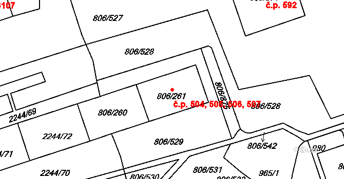 Malešice 504,505,506,507, Praha na parcele st. 806/260 v KÚ Malešice, Katastrální mapa