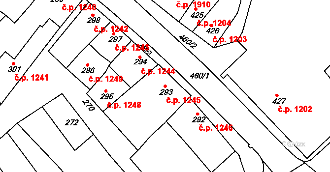 Strážnice 1245 na parcele st. 293 v KÚ Strážnice na Moravě, Katastrální mapa