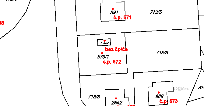 Sezimovo Ústí 572 na parcele st. 570/1 v KÚ Sezimovo Ústí, Katastrální mapa