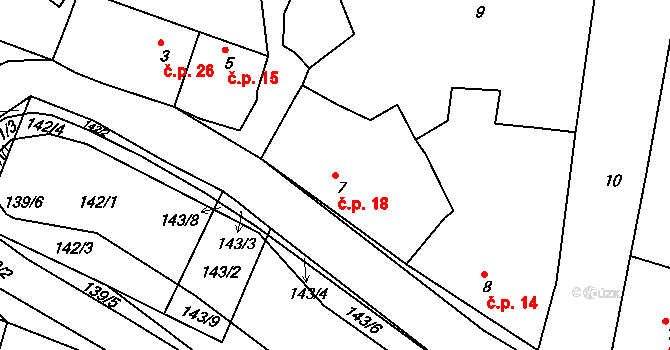 Hvozdec 18 na parcele st. 7 v KÚ Hvozdec u Veverské Bítýšky, Katastrální mapa