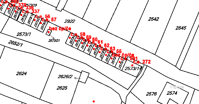 Rumburk 1 63, Rumburk na parcele st. 2573/9 v KÚ Rumburk, Katastrální mapa