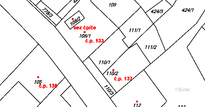 Čučice 137 na parcele st. 110/1 v KÚ Čučice, Katastrální mapa