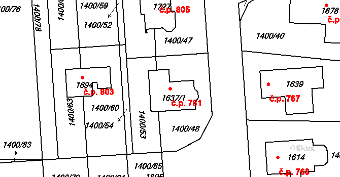 Rožmitál pod Třemšínem 781 na parcele st. 1637/1 v KÚ Rožmitál pod Třemšínem, Katastrální mapa