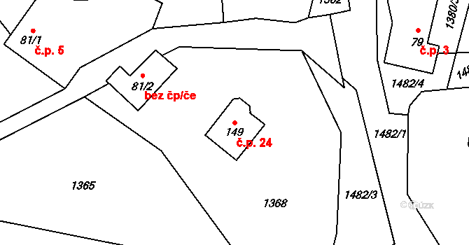Nuzbely 24, Radenín na parcele st. 149 v KÚ Hroby, Katastrální mapa