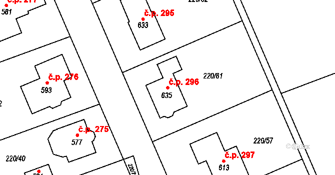 Dolní Libchavy 296, Libchavy na parcele st. 635 v KÚ Dolní Libchavy, Katastrální mapa