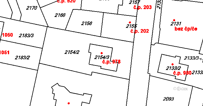 Jemnice 978 na parcele st. 2154/3 v KÚ Jemnice, Katastrální mapa