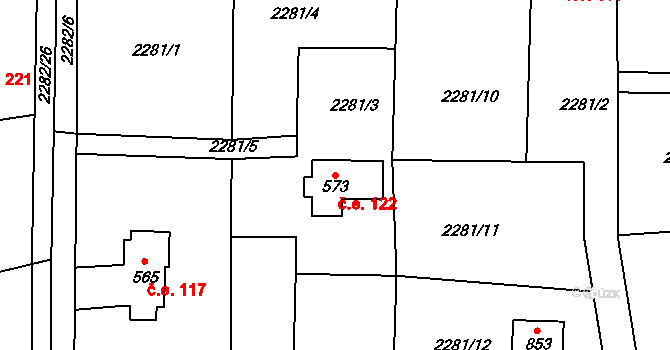 Nespeky 122 na parcele st. 573 v KÚ Nespeky, Katastrální mapa